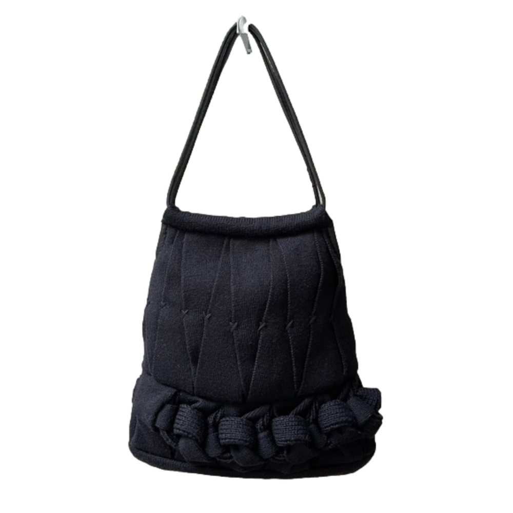 David & Scotti Woven Wool and Leather Handbag Braided Detail Suede Lining